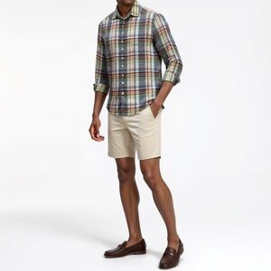 DANIEL CREMIEUX Linen Blend Plaid Button Down Shirt | M | Navy Multi | Preppy